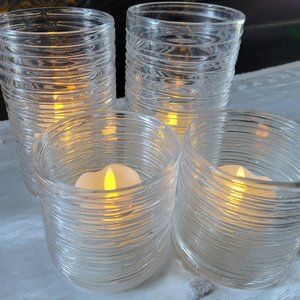 Crate And Barrel - Set of 4 Hurricane Spin Glass Candle Holders